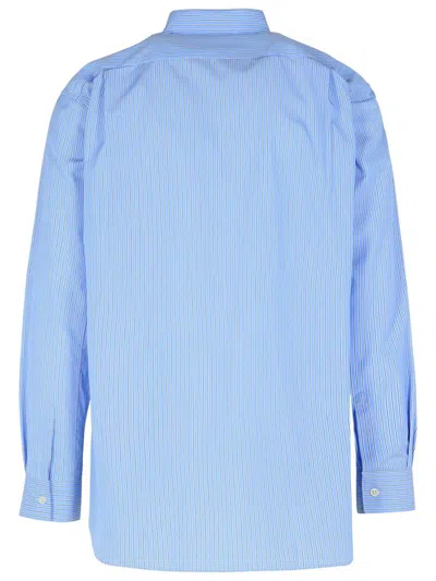 Comme Des Garçons Collared Shirt With Curved Hem And Pocket In Blue