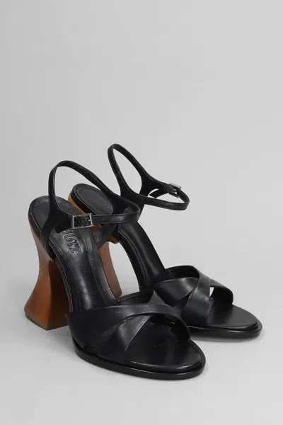 Schutz Hilda Curve Sandals In Black Leather