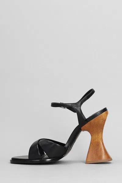 Schutz Hilda Curve Sandals In Black Leather