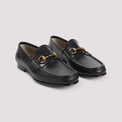 Gucci Horsebit Almond-toe Loafers In Black