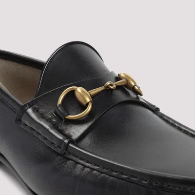 Gucci Men's Black Roos Horsebit Leather Moccasins