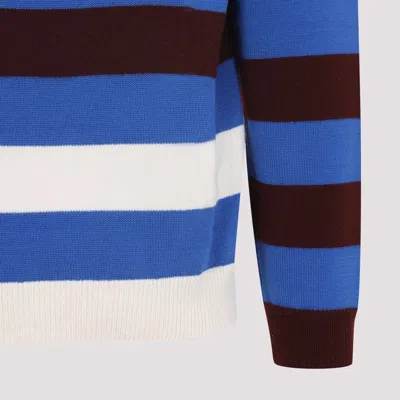 Paul Smith Lambswool Blue And Maroon Stripe Crew Neck Sweater Red