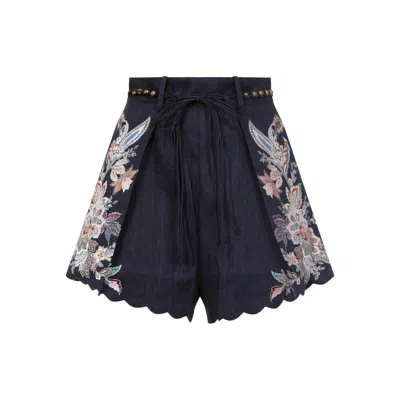 Zimmermann Womens Navy Multi Paisley Rhiannon Floral Linen Shorts Xs