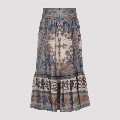 Zimmermann Womens Blue Cream Indienne Ascension Tiered Silk Midi Skirt Xs