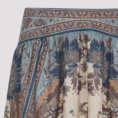 Zimmermann Womens Blue Cream Indienne Ascension Tiered Silk Midi Skirt Xs