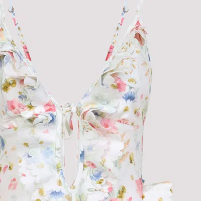 Zimmermann Multicolour Floral Swimsuit With Ruffled Edges And Adjustable Ties In Multi