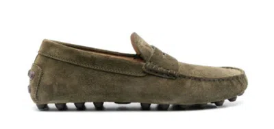 Tod's Kaki Suede Loafers With Almond Toe Design