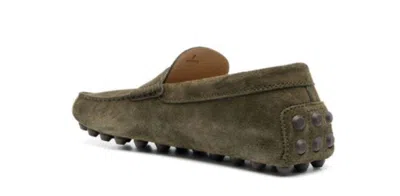 Tod's Kaki Suede Loafers With Almond Toe Design