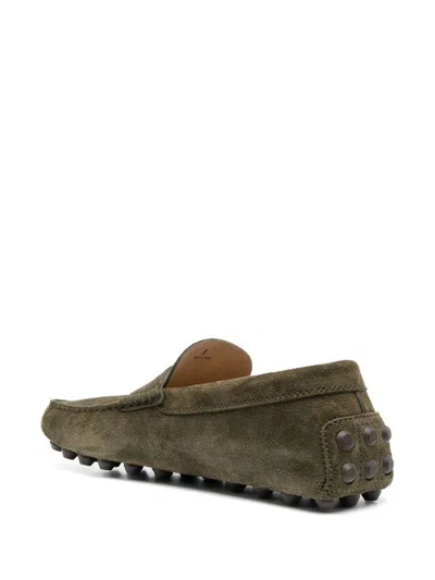 Tod's Kaki Suede Loafers With Almond Toe Design