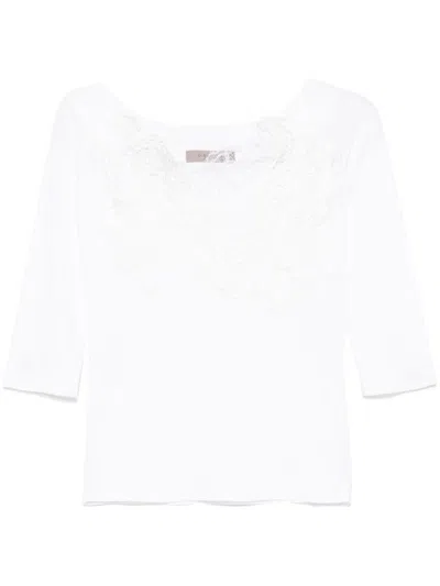 D Exterior Dexterior Floral Embroidered White Top With Three-quarter Sleeves In White