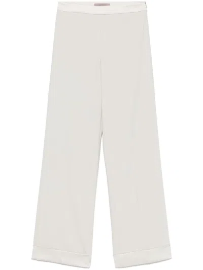 D Exterior Dexterior Wide-leg Green Trousers With Cuffed Hem In Neutral