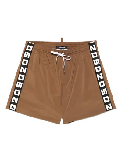Dsquared2 Brown Swimsuit With Black And White Logo