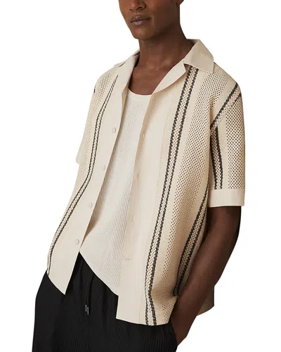 Reiss Mens Off White Navy Opal Striped Cotton-blend Shirt In Neutral