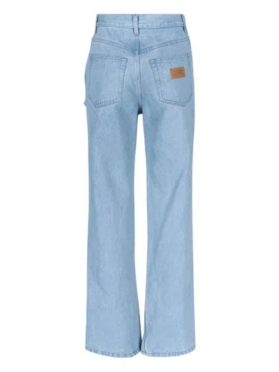 Mm6 Maison Margiela Mm6 By Maison Margiela Distressed Straight Leg Denim Jeans With White Stitching