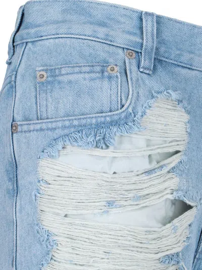 Mm6 Maison Margiela Mm6 By Maison Margiela Distressed Straight Leg Denim Jeans With White Stitching