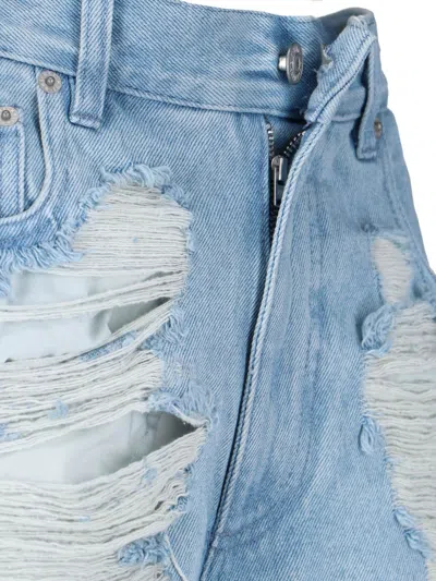 Mm6 Maison Margiela Mm6 By Maison Margiela Distressed Straight Leg Denim Jeans With White Stitching
