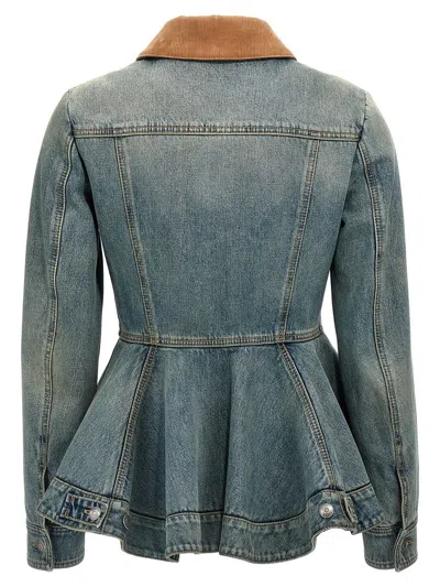Alexander Mcqueen Alexander Mc Queen Light Blue Washed Denim Jacket With Ruffles