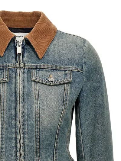Alexander Mcqueen Alexander Mc Queen Light Blue Washed Denim Jacket With Ruffles
