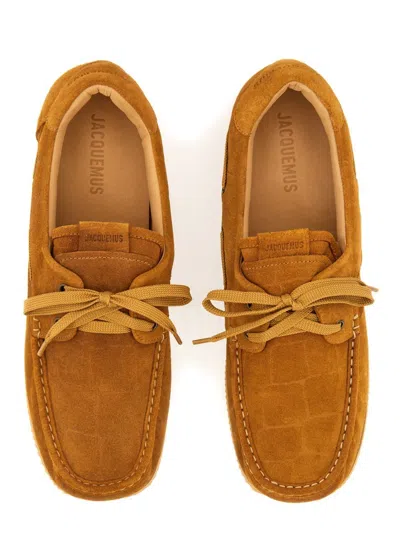 Jacquemus 'les Batto' Brown Loafers With Crocodile Effect And Logo Imprinted On The Heel
