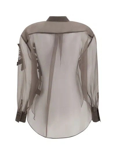 Brunello Cucinelli Brown Shirt With Semi-transparent Design And Embroidery On The Front In Silk Woman In Brown