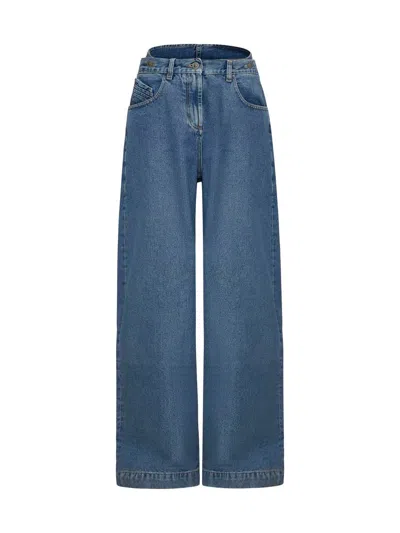 Attico Ben Long Denim Boyfriend Jeans In Blue