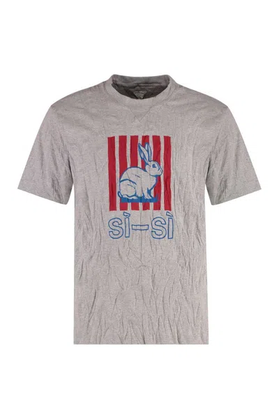 Bottega Veneta Graphic Rabbit-print Crushed Cotton Jersey T-shirt In Gray