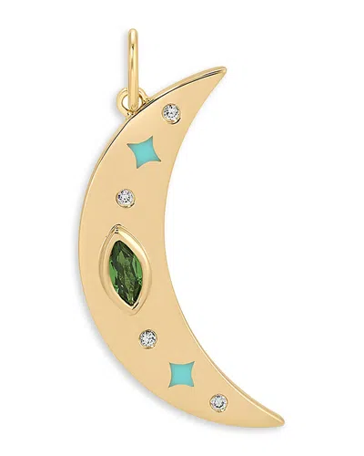 Ef Collection 14k Yellow Gold Jumbo Magic Moon Charm With Diamonds & Tsavorite