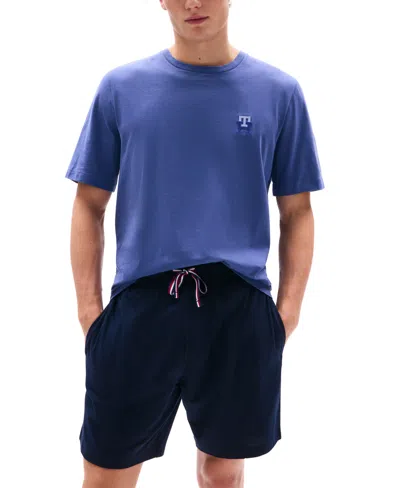 Tommy Hilfiger Men's Sueded Jersey "t" Logo T-shirt In Blue