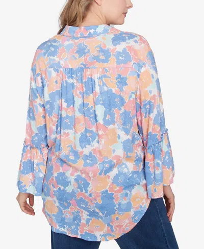 Ruby Rd. Plus Size Floral Button Tie Front Top In Blue