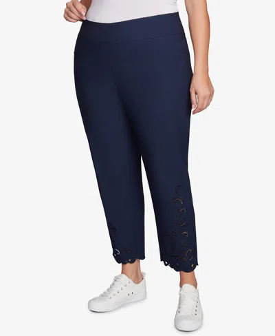 Ruby Rd. Plus Size Embroidered Ankle Pant In Blue