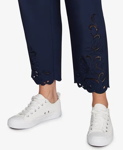 Ruby Rd. Plus Size Embroidered Ankle Pant In Blue
