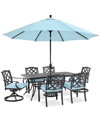 Agio Wythburn Outdoor Dining 7pc Set (72"x 38" Table & 4 Scroll Dining Chairs & 2 Scroll Swivel Chairs),