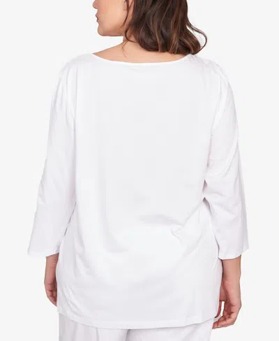 Ruby Rd. Plus Size Floral Pop Knit Top In White