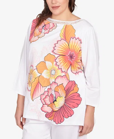 Ruby Rd. Plus Size Floral Pop Knit Top In White