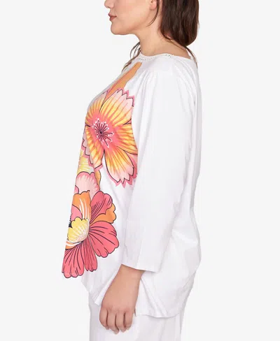 Ruby Rd. Plus Size Floral Pop Knit Top In White