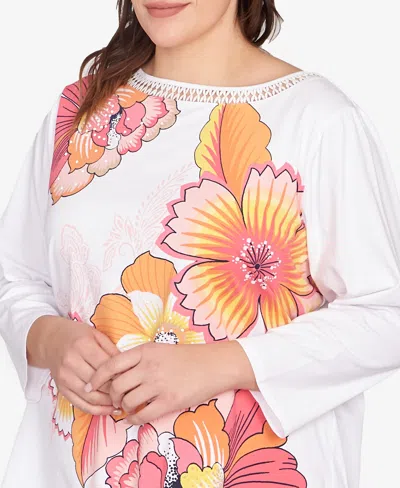 Ruby Rd. Plus Size Floral Pop Knit Top In White