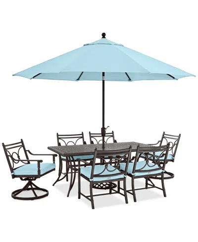 Agio Wythburn Outdoor Dining 7pc Set (72"x 38" Table & 4 Scroll Dining Chairs & 2 Scroll Swivel Chairs),