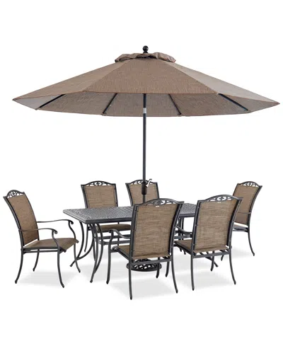 Agio Wythburn Outdoor Dining 7pc Set (72"x38" Table & 6 Filigree Sling Dining Chairs)