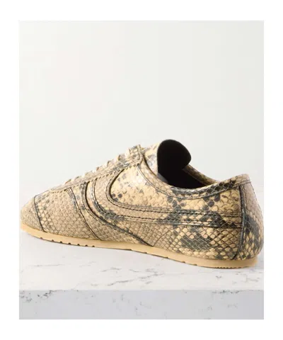 Dries Van Noten White Calf Leather Sneaker With Refined Silhouette In Brown