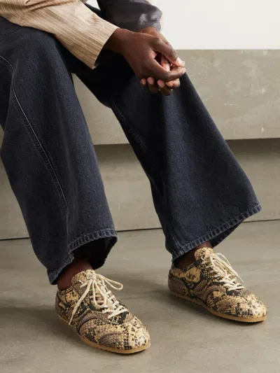 Dries Van Noten White Calf Leather Sneaker With Refined Silhouette In Brown