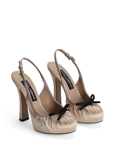 Dolce & Gabbana Bow-embellished Grosgrain-trimmed Satin Slingback Pumps