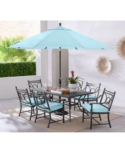 Agio Wythburn Outdoor Dining 7pc Set (72x38" Table & 6 Scroll Dining Chairs)