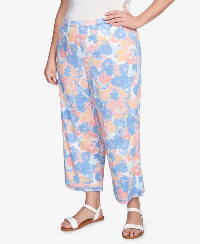 Ruby Rd. Plus Size Floral Print Soft Capri Pants In Blue