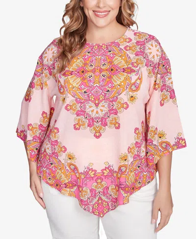 Ruby Rd. Plus Size Floral Medallion Tunic Top In Red