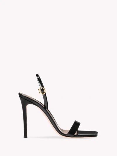 Gianvito Rossi Black Patent Ribbon Stiletto 105 Heeled Sandals