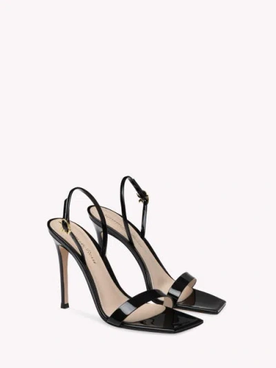 Gianvito Rossi Black Patent Ribbon Stiletto 105 Heeled Sandals