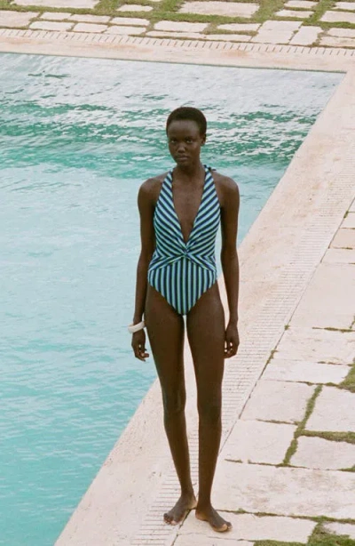 Mango Stripe Halter One-piece Swimsuit In Multi