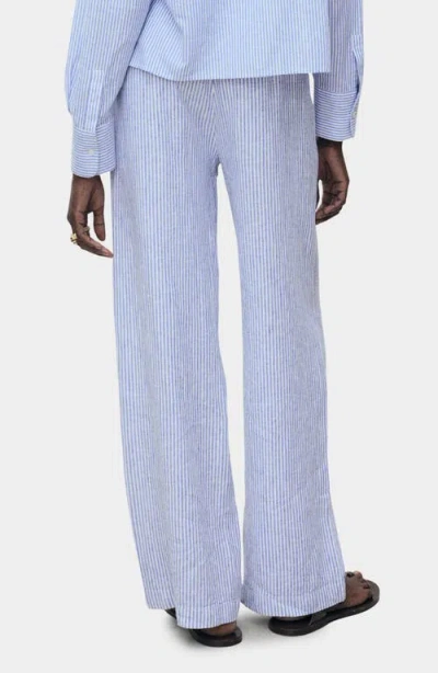 Mango Women's Striped Linen-blend Trousers Pants In Blue