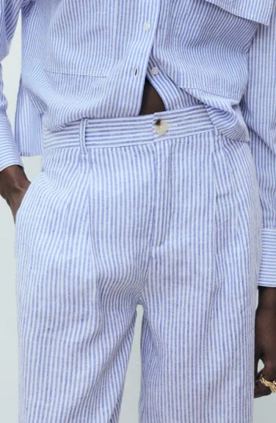 Mango Women's Striped Linen-blend Trousers Pants In Blue
