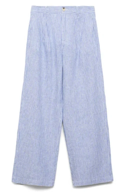 Mango Women's Striped Linen-blend Trousers Pants In Blue